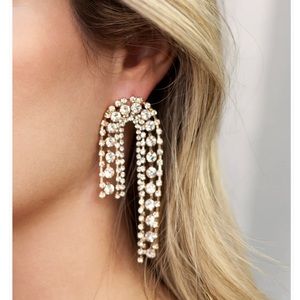 Ettika Crystal Arch Chain 18k Gold Plated Statement Earrings